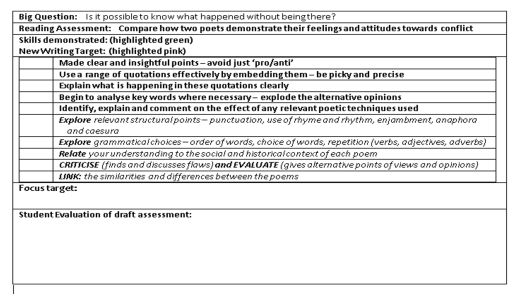 draft assessment sheet